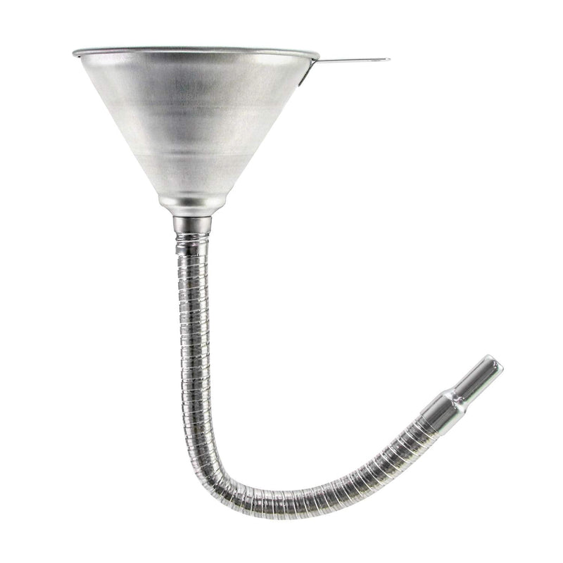 QWORK Spout Funnel with 14-9/16" Long Flexible Hose and Strainer, Steel Universal Priming Funnel for All Oils,Diesel Fuel and Other Liquids 14-9/16"