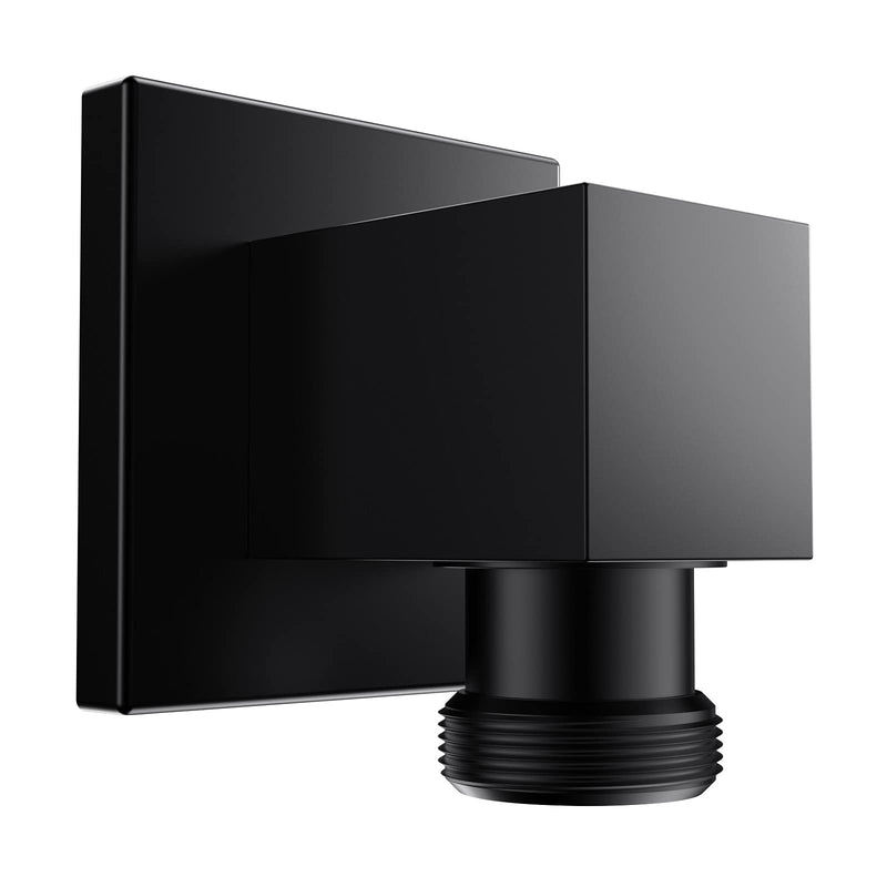 Wall Mounted Supply Elbow, Wall Elbow for Hand Shower, Solid Brass Square Wall Supply Elbow, Check Valve Included (Square, Matte Black)