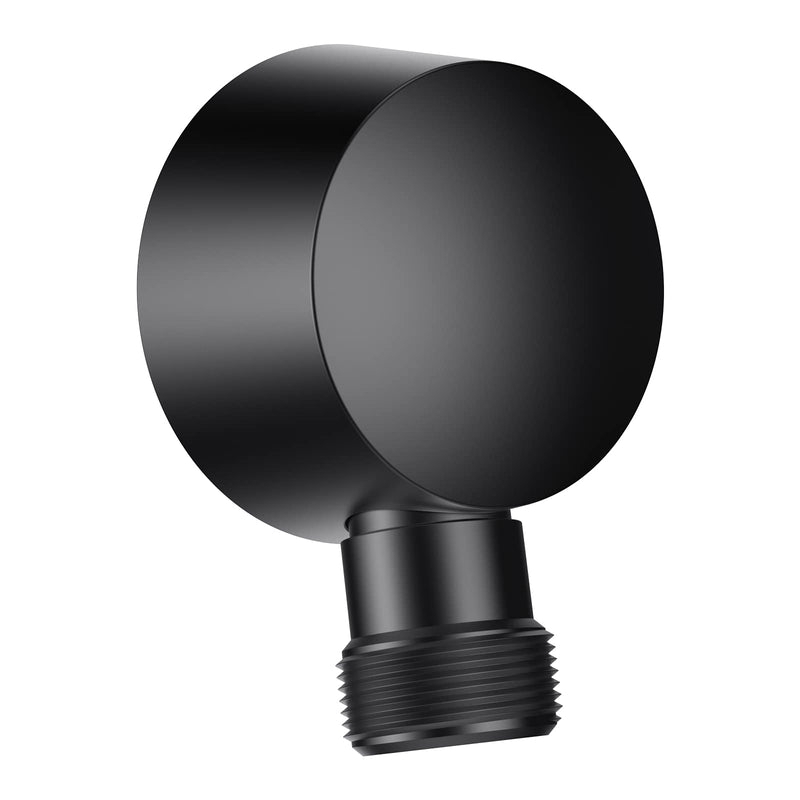 Wall Mounted Supply Elbow, Wall Elbow for Hand Shower, Solid Brass Round Wall Supply Elbow, Check Valve Included (Matte Black) Black,Brass
