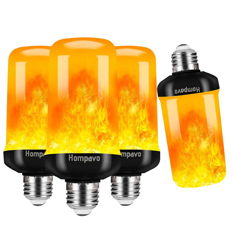 Hompavo 【Upgraded】 LED Flame Light Bulbs, 4 Modes Flickering Light Bulbs with Upside Down Effect, E26/E27 Flame Bulb for Halloween, Christmas, Party, Indoor and Outdoor Home Decoration (4 Pack) 4 Pack