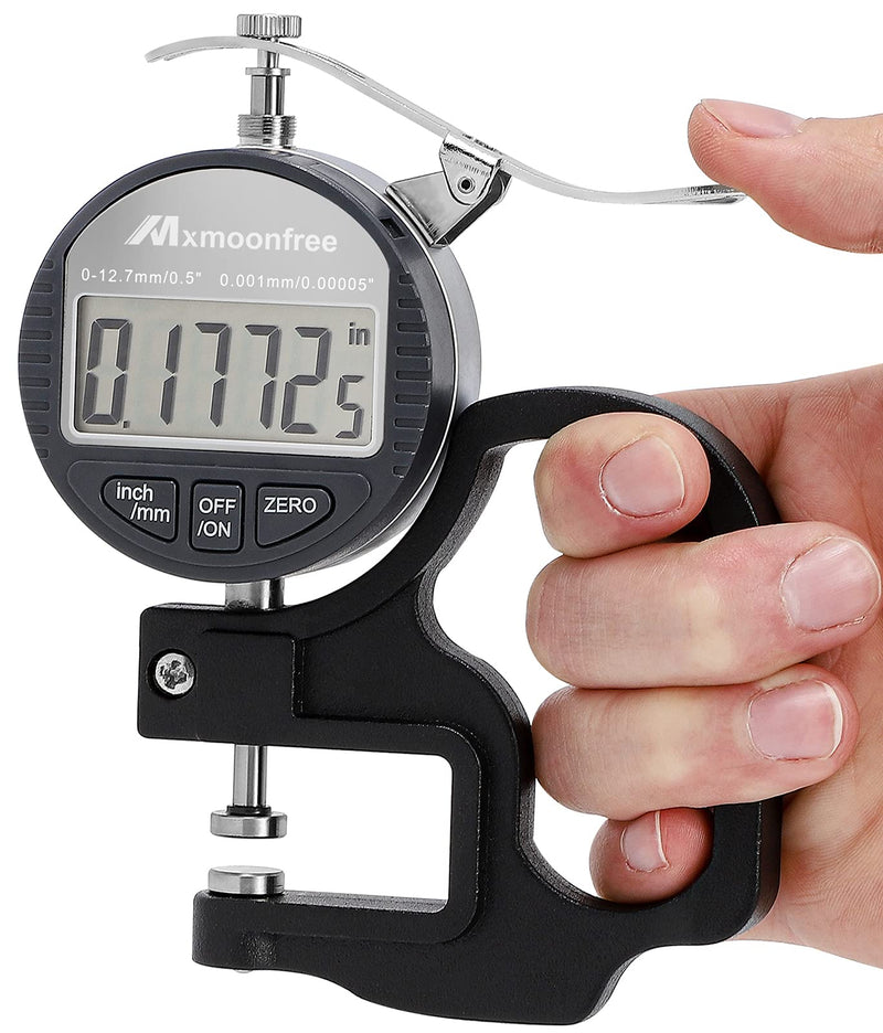 Digital Thickness Gauge 0.001mm/0.00005" | 0-12.7mm/0.5" Electronic Micrometer Thickness Meter with LCD Display, Unit Conversion, Storage Case, Extra Battery