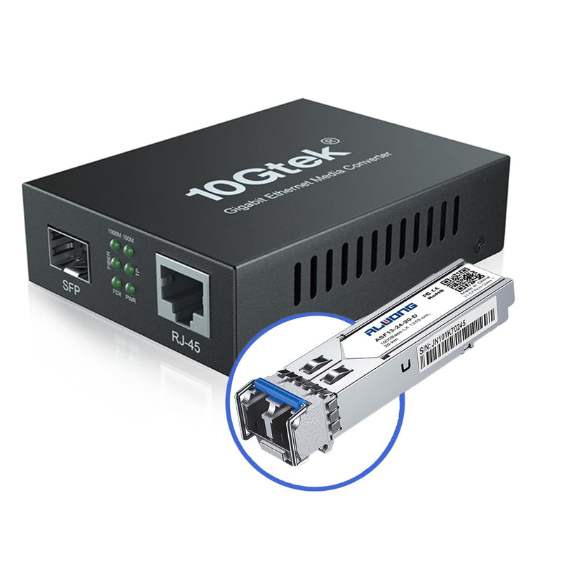 Gigabit Media Converter LC, SFP Port, Single Mode Fiber to Ethernet Converter for 10/100/1000Base-Tx to 1000Base-LX, with a SFP LX Transceiver (1000Base-LX), LC Fiber Slot, 20km, 1310-nm, SMF 1G SMF, 20km