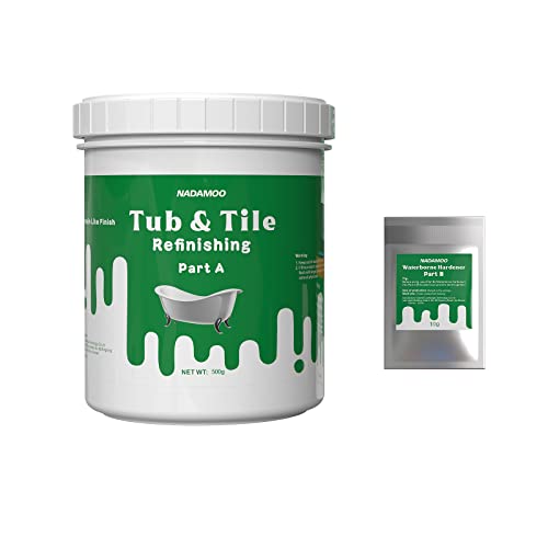 NADAMOO Tub and Tile Refinishing Kit White, Without Tools, 500g/17 oz Emulsion and 10g Hardener 17.5 oz, without tools