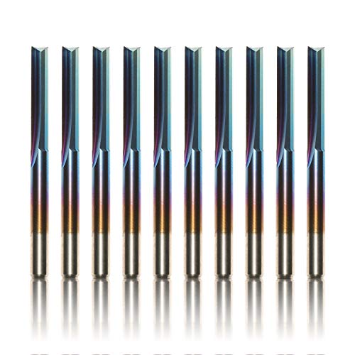 Genmitsu CNC Router Bits 1/8 inch Shank Straight Router Bits Nano Blue Coat 2-Flute End Mill Cutter for Wood MDF PVC Acrylic, 10 PCS, SR10A