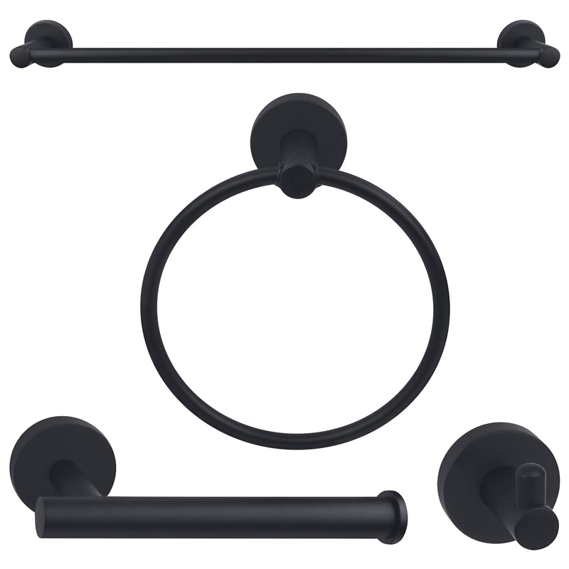 Nuk3y Luna Modern Round 4 Piece Bathroom Hardware Towel Bar Accessory Set (24"" Set, Matte Black) "24"" Set"
