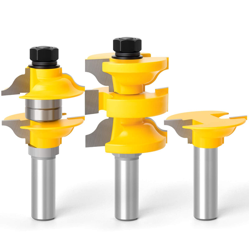 Router Bit Set 1/2-Inch Shank, 3Pcs/Set Extended Tenon Entry Door Rail and Stile Woodworking Milling Cutter Door Extended Tenon Router Bits