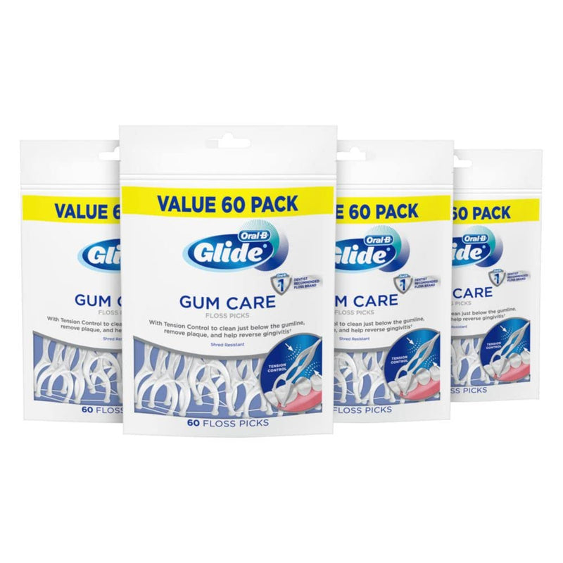 Oral B Glide Dental Floss Picks, Gum Care, 60 Count, Pack of 4 6 Foot (Pack of 4)