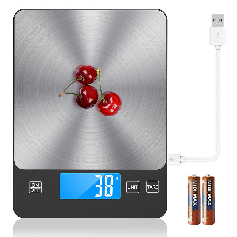 NASA-Grade 33lb Digital Kitchen Scale, Precisely Measures Grams and Ounces for Baking and Cooking,304 Stainless Steel Silver Black