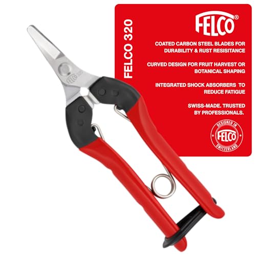 Felco F320 Pruning Snips – 6" Garden Clippers with Curved Blade & Rounded Tip | Pruning Shears for Gardening | Garden Snips and Pruners with Carbon Steel Blade, Sap Groove 1in Curved Snip Coated High Carbon Steel