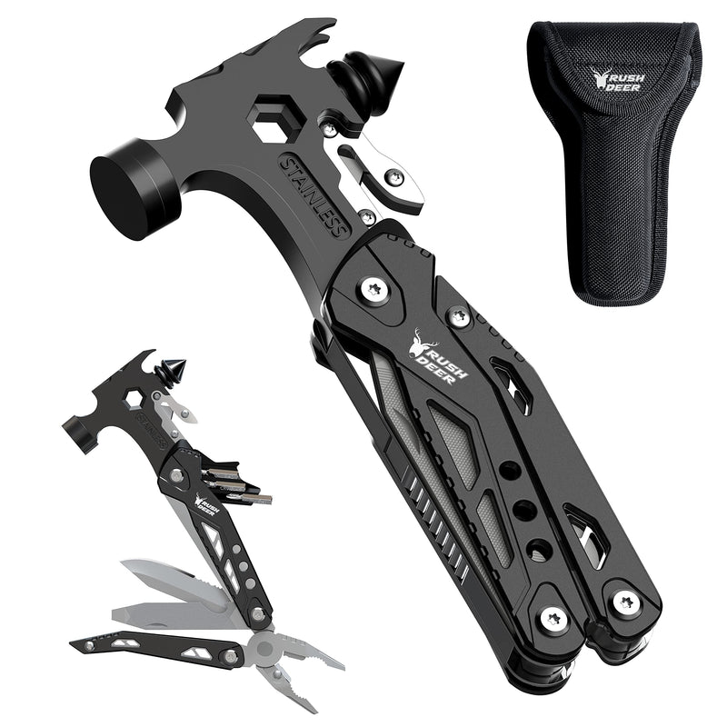 Rush Deer Camping Essentials Multitool,16 in 1 Multi Tool Survival Gear with Hammer, Pliers, Knife, Screwdrivers, Bottle Opener & Car Safety Hammer, for Camping, Hiking, Gift for Dad Him Upgraded Version