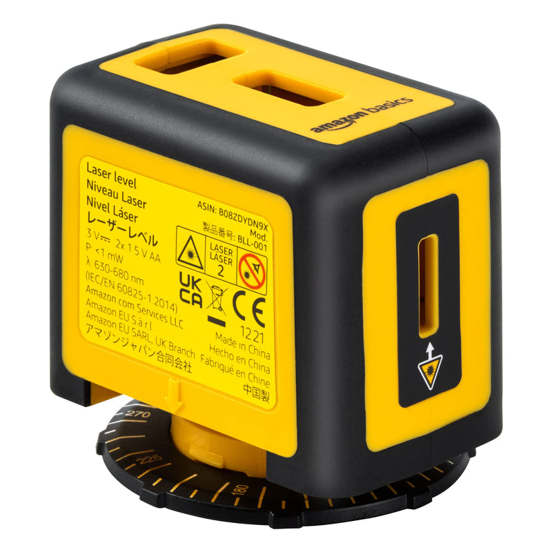 Amazon Basics 360 Degree Rotating Laser Class II Level for Picture Hanging and Home Renovation, 2 Extra-Large Backlit Bubble Vials, 16 ft / 192 in, Yellow/Black 360-degree