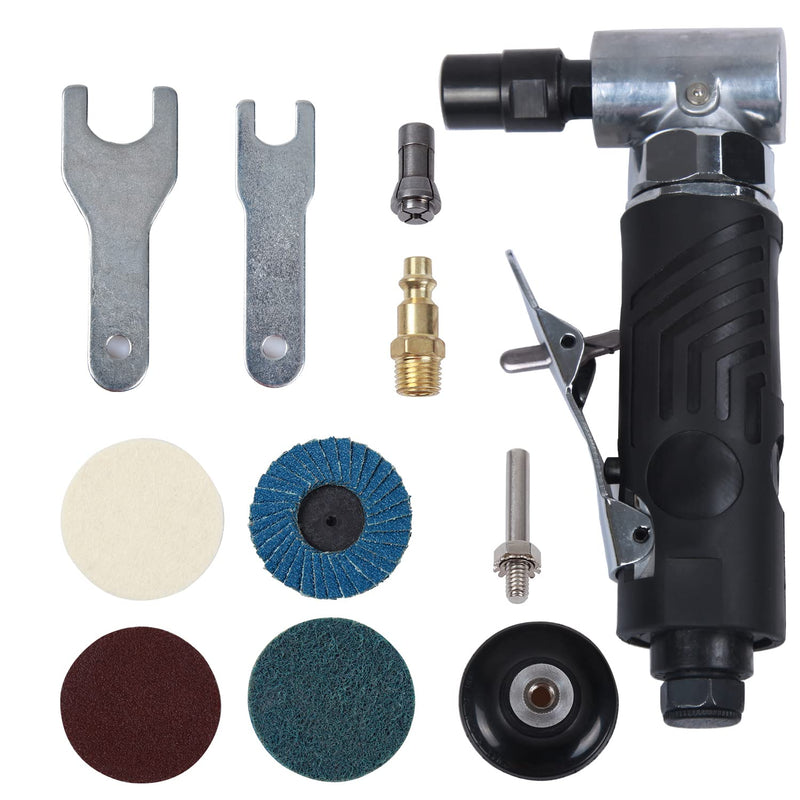Angle Air Die Grinder 1/4 inch with 4 pcs 2" Roll Lock Sanding Discs, 90 Degree Pneumatic Die Grinder