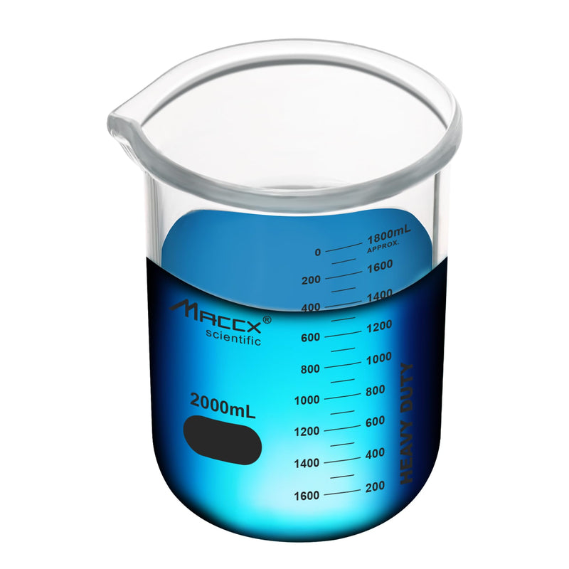67.6oz(2000ml) Sturdy Glass Beaker, Heavy-Duty 2L Lab Beakers,3.3 Borosilicate Griffin Low Form with Printed Graduation, BKL2K0-001 Vol.2000ml
