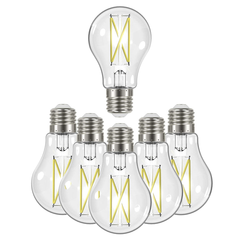 Satco 8 Watt LED A19 Clear Light Bulbs - Medium Base - 3000K Soft White - 120 Volt (6 Pack)