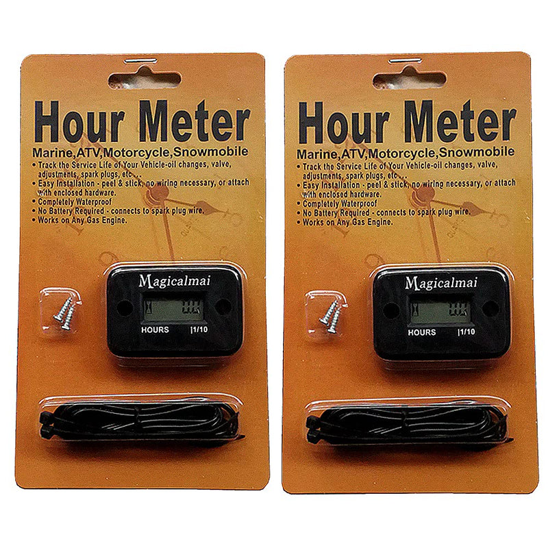 2pcs Magicalmai Inductive Hour Meter for Gas Engine Generator Lawn Mower Pressure Washer Marine ATV Boat Outboard Motor Dirt Bike Motorcycle Waterproof Hr Meters - Black 2