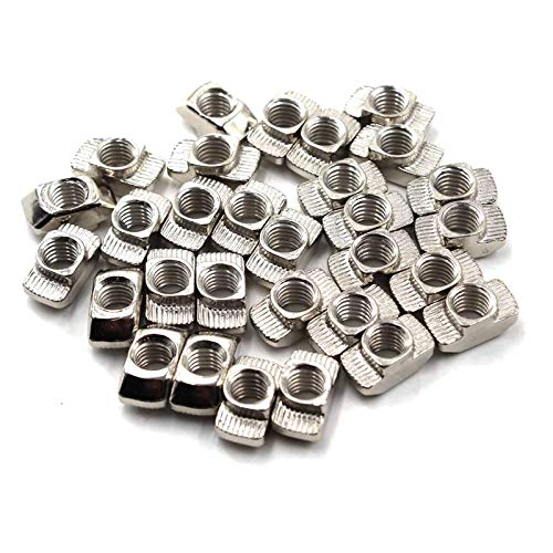 Still Awake 50pcs 4545 Series M6 Thread T Nuts Hammer Head Fastener Nut Sliding T-Nut, Nickel Plated Carbon Steel, 10mm (4545 Series M6)