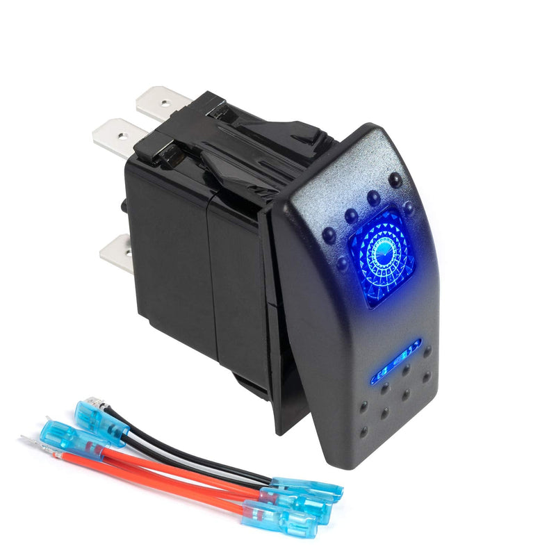 FXC Momentary (On)/Off Rocker Switch 5Pin Laser Blue LED Light 20A/12V 10A/24V Toggle Switch with Jumper Wires Set for Automotive Boat Marine Truck Jeep Off-Road Bus RV (ON)/OFF Momentary