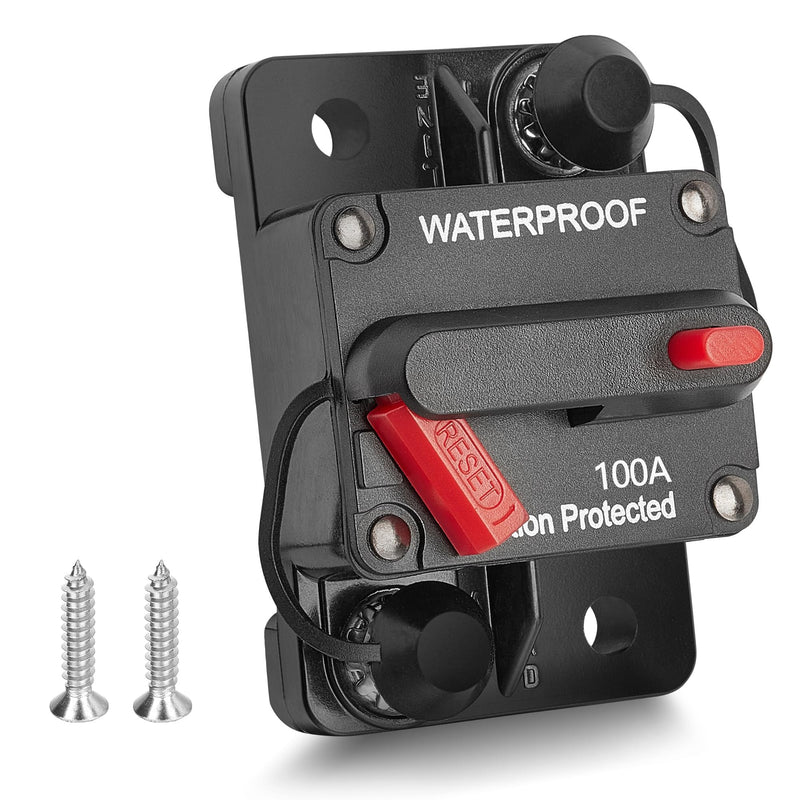 RED WOLF Waterproof 100Amp Circuit Breaker for Boat Trolling Motor Marine ATV Vehicles Stereo Audio Electronic Battery System Inline Fuse with Manual Reset Switch 12V-48V DC