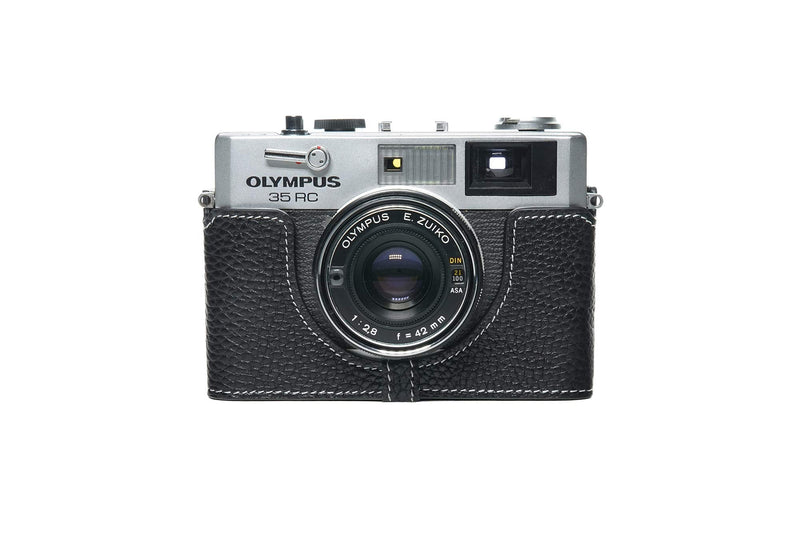 35 RC Case, BolinUS Handmade Genuine Real Leather Half Camera Case Bag Cover for Olympus 35 RC Camera with Hand Strap (Black) Black