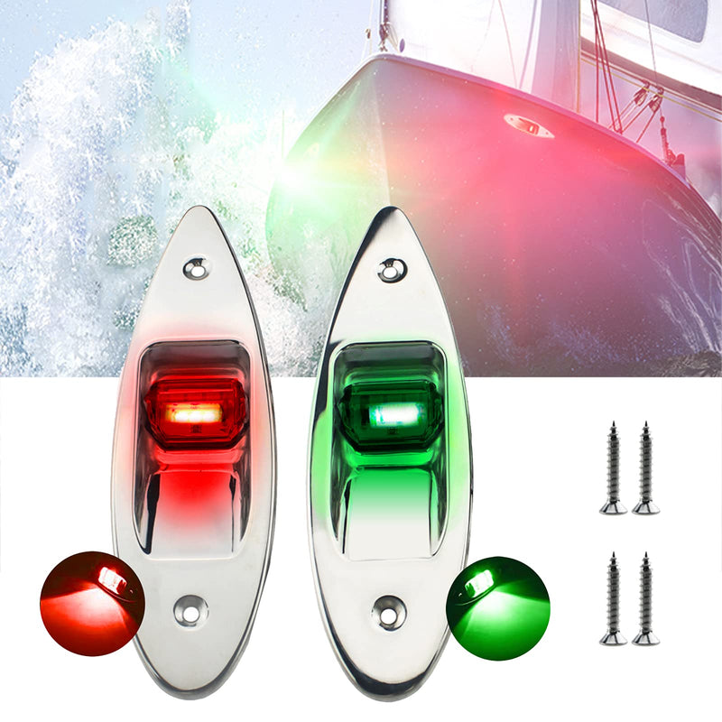 Boat Navigation Lights 1 Pair Bow Light Waterproof Led 12V Stainless Marine Signal Sidelight for Pontoon Skiff Yacht (Red & Green)