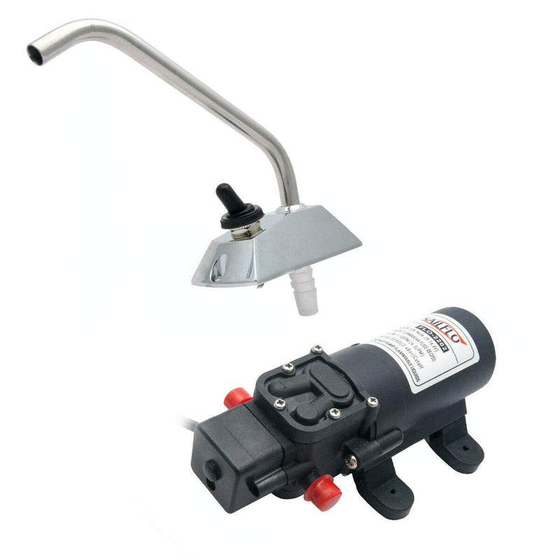 12V Pressure Diaphragm Pump with 360° Spin Faucet/Tap and Pressure Switch for Boat/Caravan Motorhome,1.1GPM 35 PSI On Demand Water Pump 35 PSI with faucet