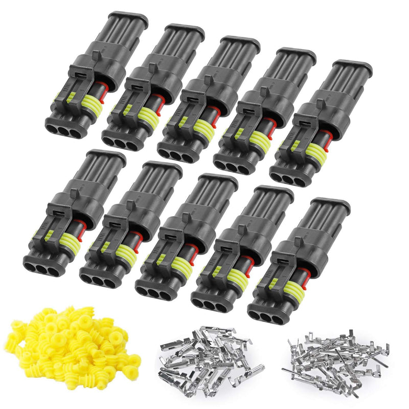 10 Kit 3 Pin Connector, 20-16 AWG Waterproof Electrical Automotive Wire Connector, 1.5mm Series Terminals Male Female Car Connectors Plug Sets 10PCS 3-Pin