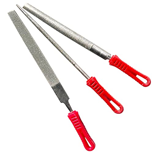 SI FANG 3Pcs 8 Inch Diamond Files Set, Half Round/Flat/Round Style Assorted Coated Large Diamond Hand File Sharpening Tools, for Grinding Metal Ceramic Glass Stone Jewelry Jade Steel