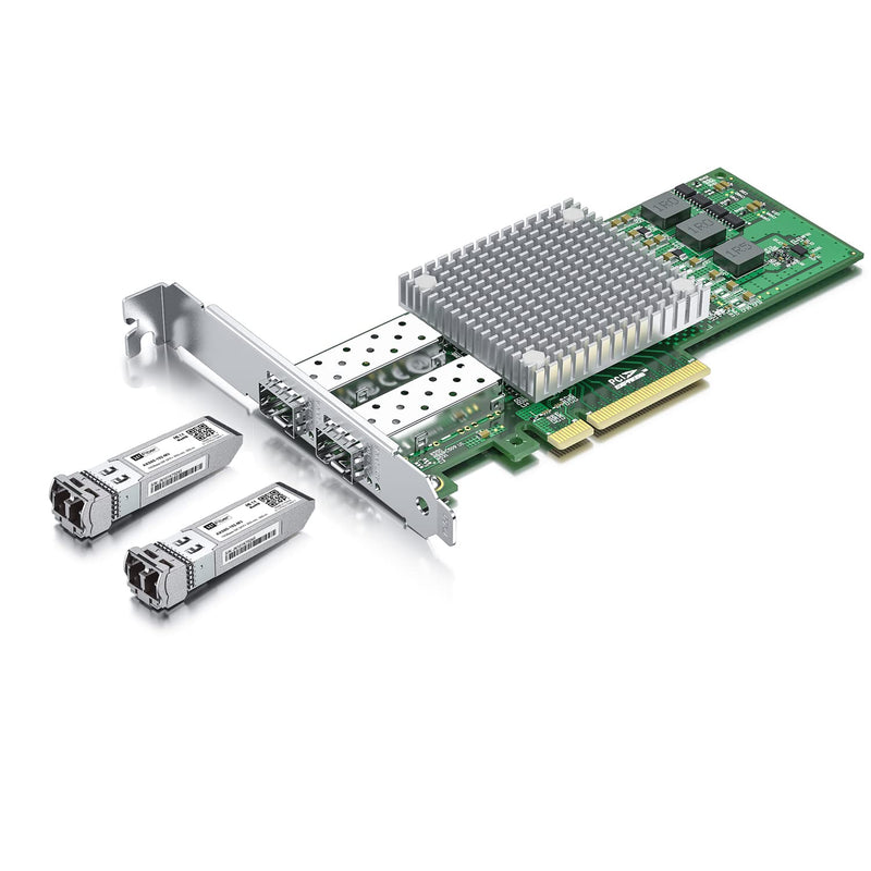 10Gb Ethernet Network Adapter Card with 2 Pack 10G SFP+ SR Multimode Transceiver, Dual SFP+ Port NIC with Broadcom BCM57810S Controller, PCI Express X8,