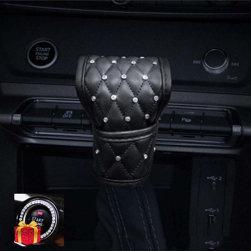 Bling Bling Auto Shift Gear Cover, Leather Auto Gear Shift Knob Cover with Crystal Glitter Bling Rhinestones for Girls,Lady Universal Fit (B-Black) B-Black