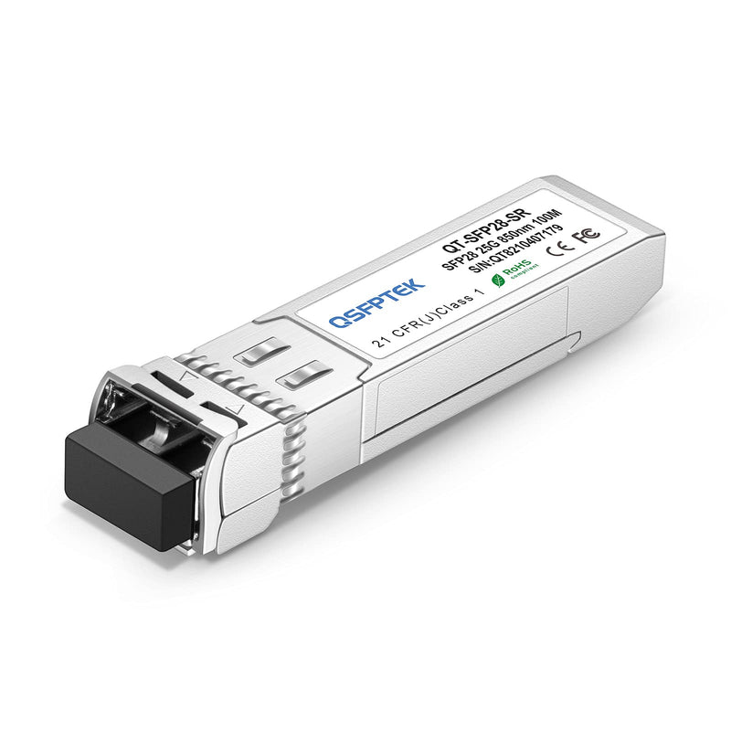 QSFPTEK 25G SFP28 Module, 25Gbase-SR Network Transceiver, 850nm 100m DOM LC, Multi-Mode Optical Mini Gbic for Juniper QFX-SFP-25G-SR 25GBASE-SR:100m