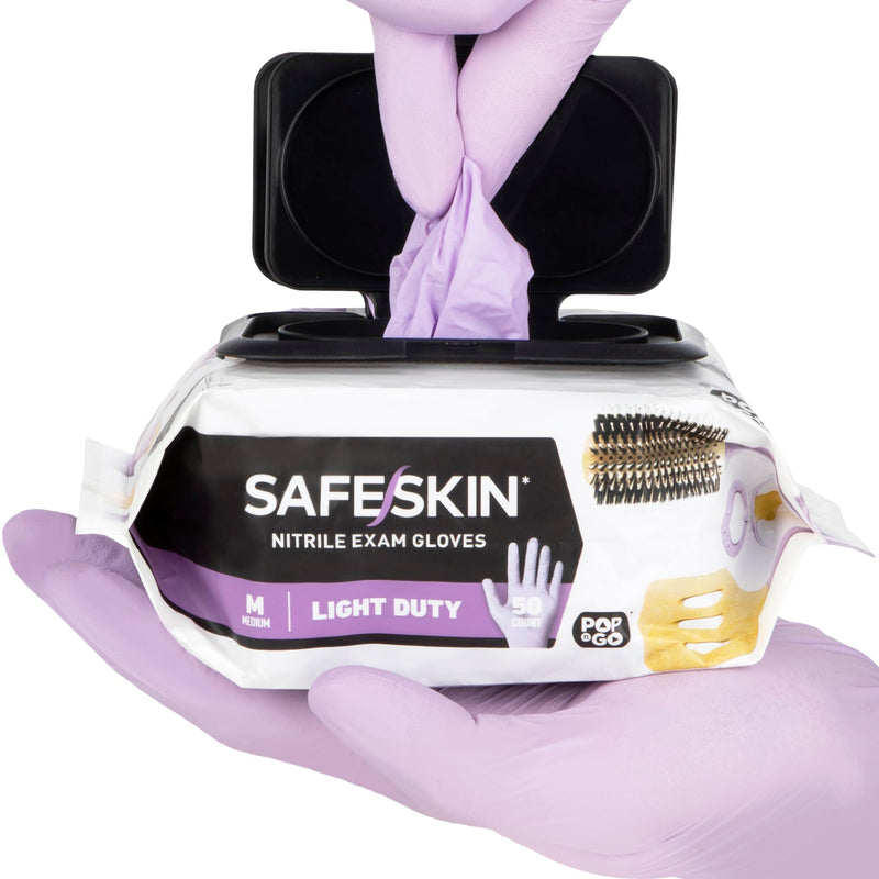 SAFESKIN Disposable Nitrile Gloves in POP-N-GO Pack of 50 or 200 Powder Free - Hair, Cleaning, Medical Use, Food Handling Medium