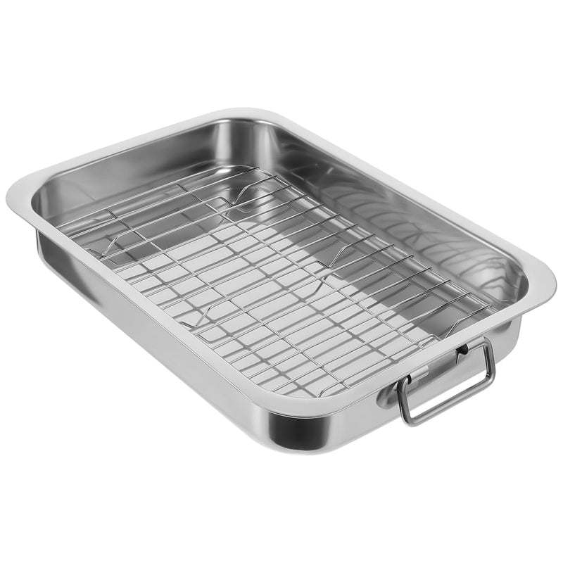 Cabilock Stainless Steel Baking Tray with Rack Rectangular Roasting Pan and Oven Tray Set for Baking Roasting Lasagna Chicken Turkey 14.17 X 10.23 X 2.36 in 36x26x6cm