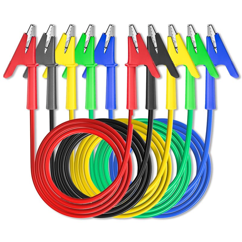 Goupchn 5PCS Alligator Clips Test Leads Dual Ended Crocodile Wire Cable with Insulators Clips Test Flexible Copper Cable for Electrical Testing 6.56ft/2m 5 Colors-6.56ft/2m Style A