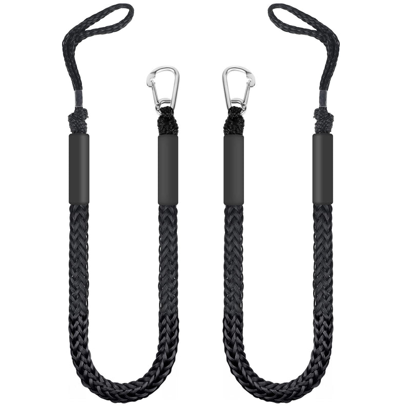 Bungee Dock Lines for Boats 4ft, 2 Pack Shock Absorbing Mooring Ropes with 316 Stainless Steel Clips, Marine Grade PWC Accessories for Jet Ski, Kayak, Pontoon, Watercraft Black