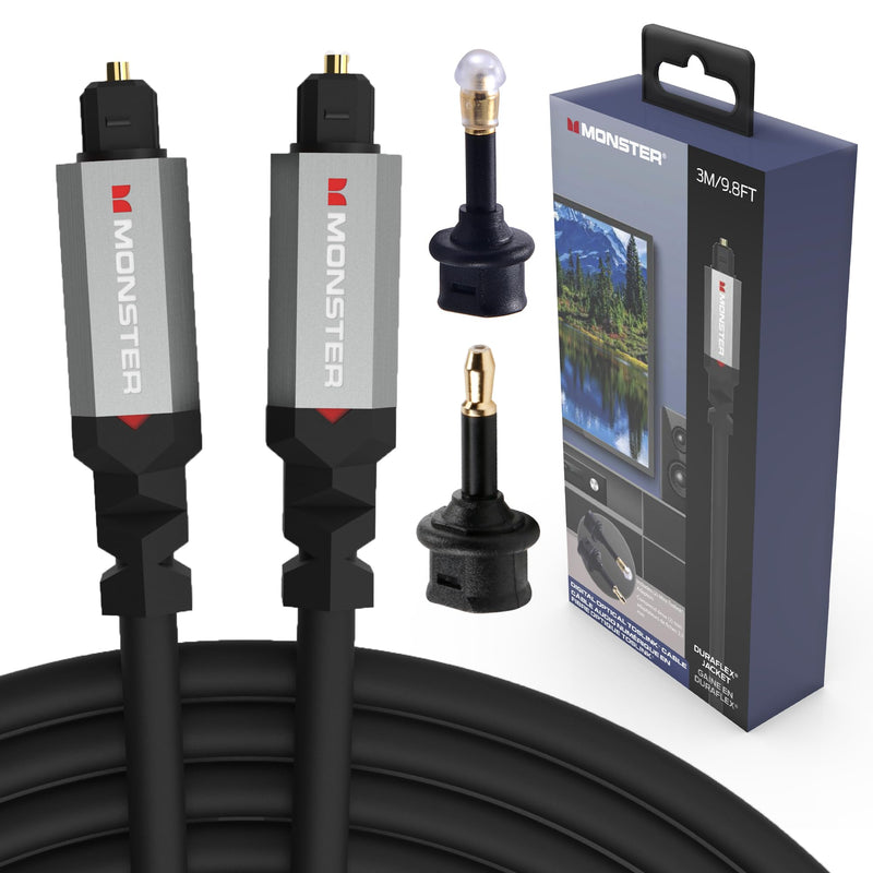 Monster Gen2 Essentials Digital Optical Toslink Cable, Sound Bar Optical Audio Cable with Gold Connectors, 9.8ft 9.8 Feet Digital Optic