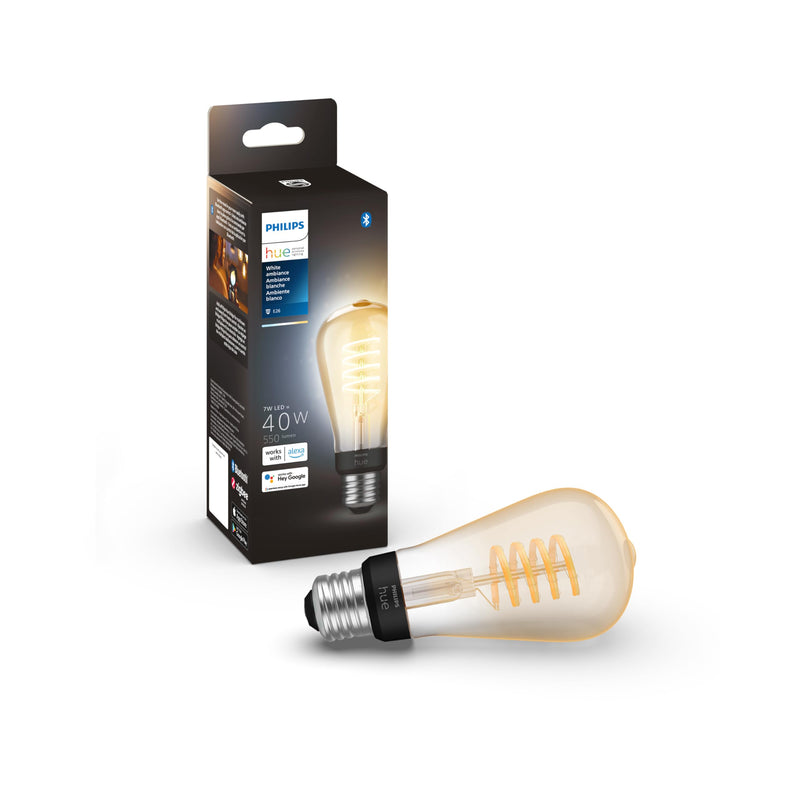 Philips Hue 7W ST19 White Ambiance LED Smart Vintage Edison Filament Bulb, Warm - Pack of 1 - E26 - Control with App - Compatible with Alexa, Google Assistant and Apple HomeKit 1 Pack