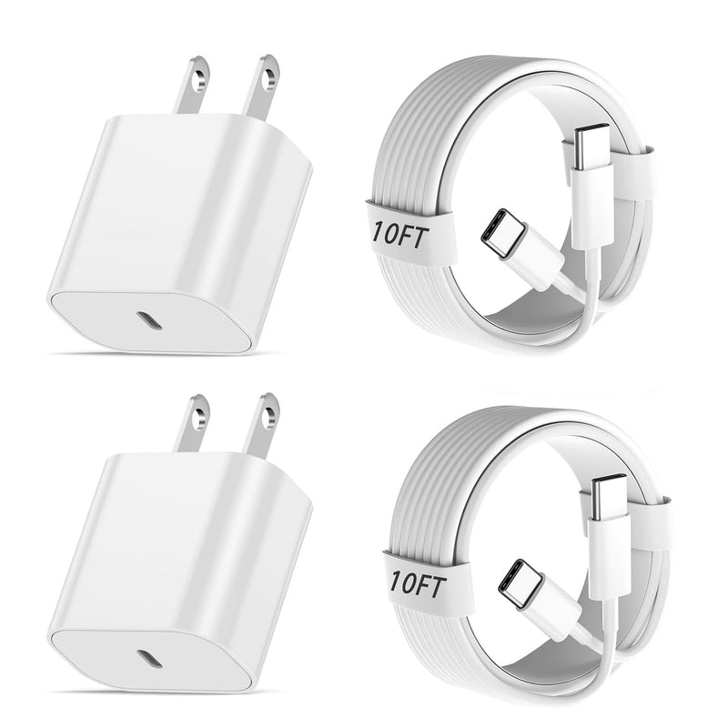10FT Fast Charging for iPhone 16 15 Charger,2Pack 20W USBC Wall Charger Travel Plug Block Long 10Foot iPhone 16 15 Charging Cable for iPhone 16/16 Pro/15/15 Plus/15 Pro/15 Pro Max/iPad Mini 6/iPad Air 2Pack (10FT C-C) 2