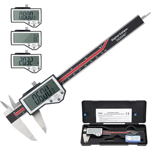 Digital Caliper, 6" Caliper Measuring Tool Extreme Accuracy Waterproof Electronic Vernier Caliper Industrial Stainless Steel Digital, Durable Measuring Tool with Large LCD Screen Red Stainless Steel 6"