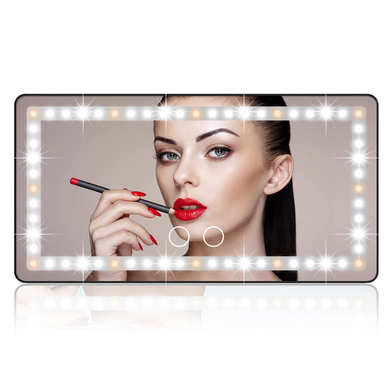 Car Sun Visor Vanity Mirror, with 3 Light Modes & 60 LEDs - Rechargeable Dimmable Clip-on Rear View Sun-Shading Cosmetic Makeup Mirror, Universal for Car SUV(Black) Black