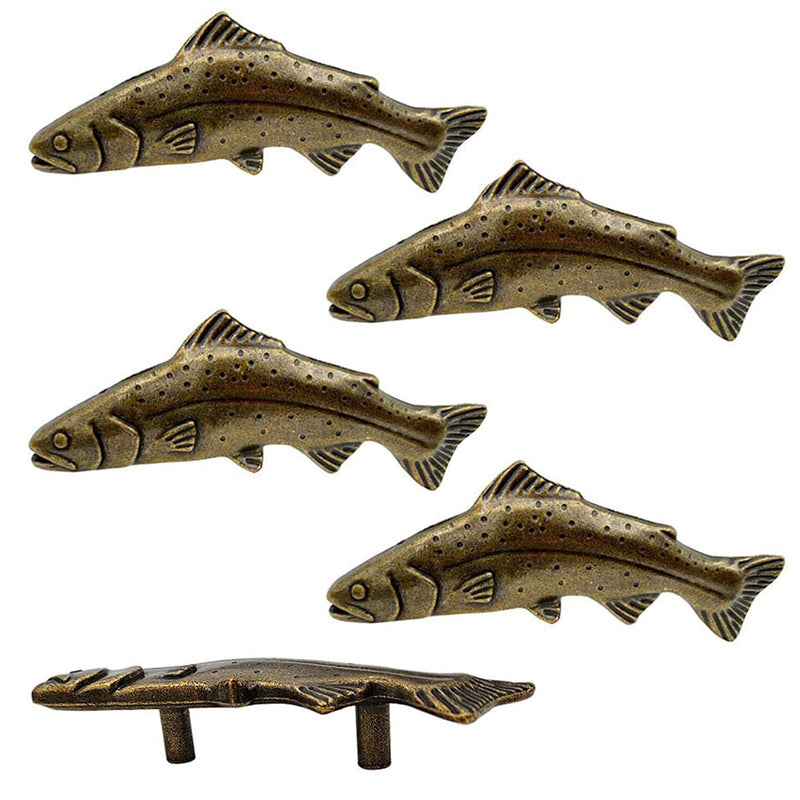 brandname 5Pcs Cabinet Handles, Fish Shape Cabinet Knobs, Creative Drawer Pulls, Double Hole Handle for Home Kitchen Dresser Closet Cupboard Wardrobes Door, Furniture Hardware Decoration