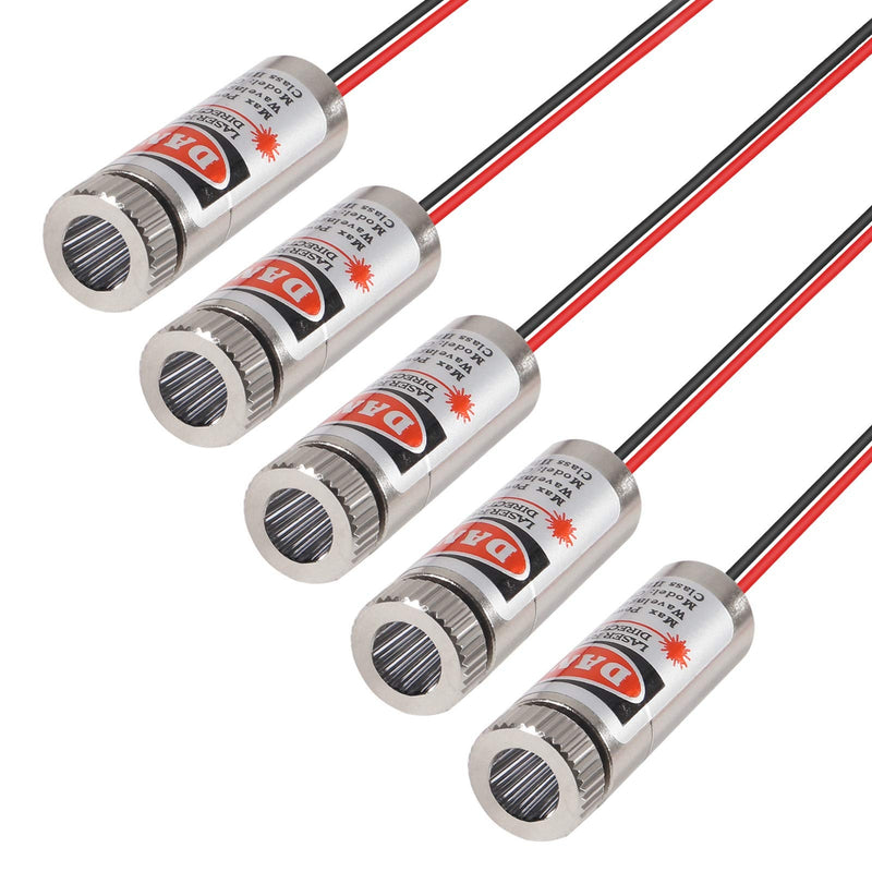 UMLIFE 5pcs 650nm 5mw Laser Head Laser Tube Adjustable Focus 3~5V Red Laser Tube for Sight Positioning Sighting Telescope (Horizontal Line) Horizontal Line