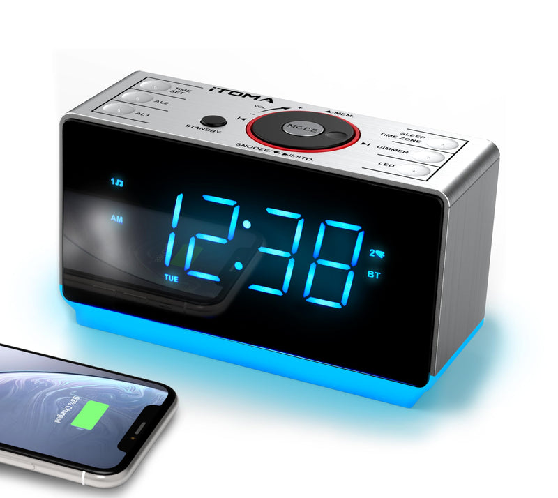 iTOMA Alarm Clock Radio with Bluetooth Speaker, FM Radio, Dual Alarm with Snooze, Large LED Display, Dimmer Control, USB Charging Output and Night Light CKS708