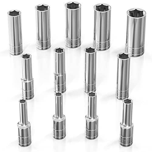 Olsa Tools 1/4-Inch Drive SAE Deep Socket Set - 13pc 13pc, 1/4-Inch Drive