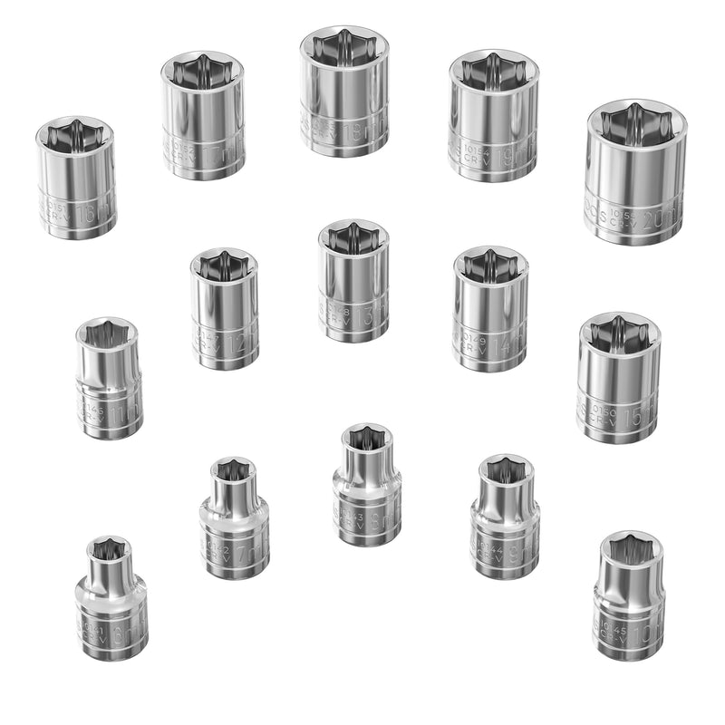 Olsa Tools Metric Shallow Socket Set - 3/8-Inch Drive, 15pc - 6-Point Chrome Sockets from 6mm–20mm and No Skipped Sizes - Mechanic Shallow Metric Socket Set - Professional Grade Sockets - Part: 1331 15pc, 3/8-Inch Drive