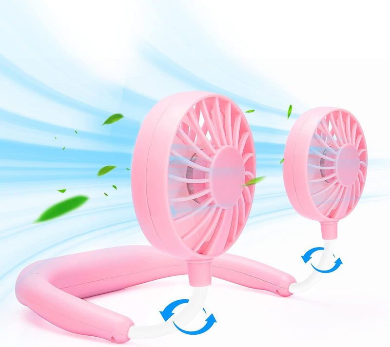 Portable Neck Fan Rechargeable Personal Hand-Free Fan Mini USB Wearable Neckband Sport Fan, 3 Speed Adjustable, 360 Degrees Free Rotation Perfect for Working, Traveling, Office, Reading (Pink) Pink