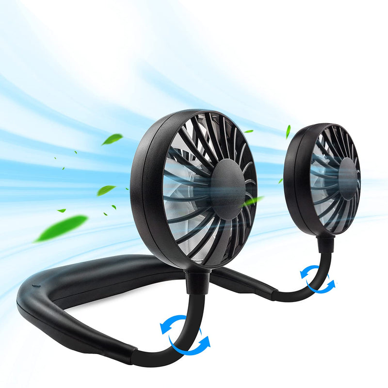 Portable Neck Fan Rechargeable Personal Hand-Free Fan Mini USB Wearable Neckband Sport Fan, 3 Speed Adjustable, 360 Degrees Free Rotation Perfect for Working, Traveling, Office, Reading (Full Black) Full Black