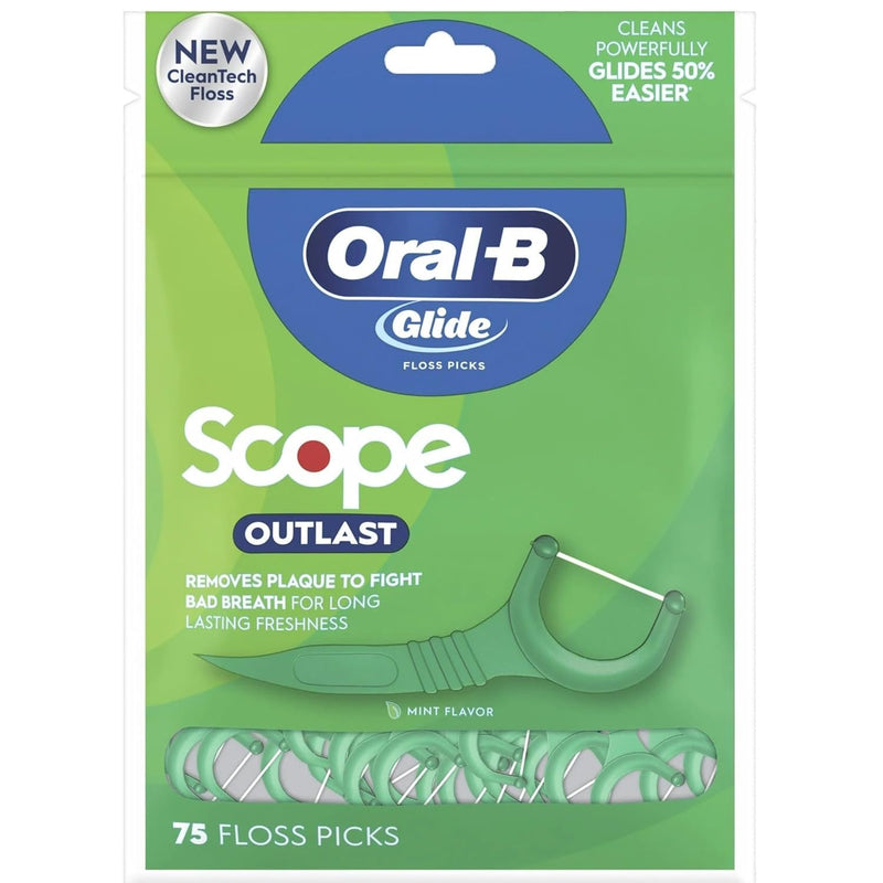 Oral B Glide Dental Floss Picks, Complete With Scope Outlast, Mint, 75 Count, Pack Of 6 NEW Version