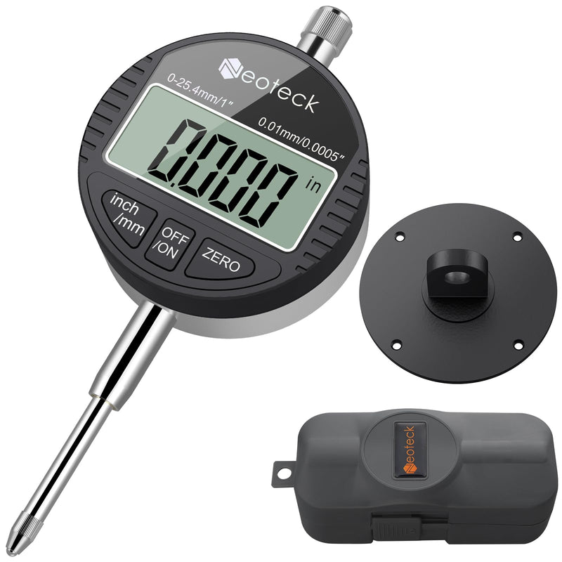 Neoteck Electronic Digital Dial Indicator Gage Gauge 0-1 Inch/25.4 mm Inch/Metric Conversion Auto Off Featured Measuring Tool for 3D Printer Leveling, etc. - Black 0-1''/0.0005''