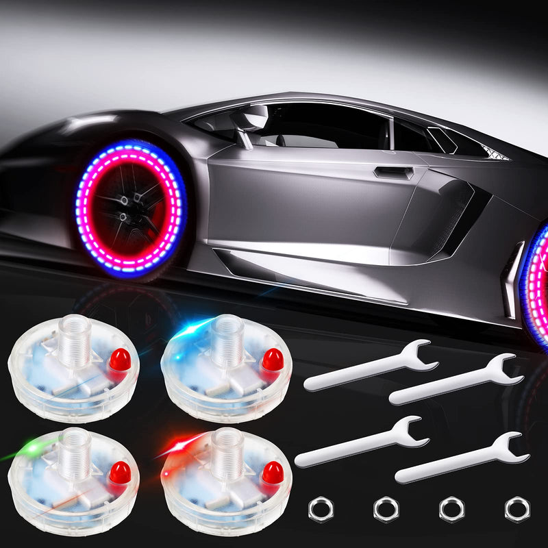 Frienda 4 Pieces Solar LED Tire Wheel Valve Stem Lamp Cap Lights for Vehicles, Motorcycles, and Bicycles - Flashing Car Solar Energy Light
