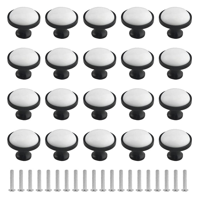 WMYCONGCONG Black Cabinet Knob, 20 Pcs 1.3"/33mm Dresser Cupboard Drawer Knobs White Ceramic Cupboard Round Dresser Knobs Drawer Pulls Knobs Wardrobe Door Pull Handle for Home Office